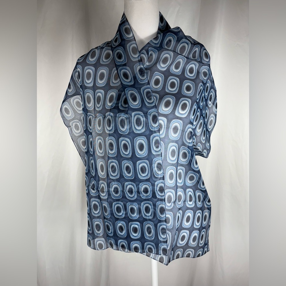Geometric Rectangular Blues Scarf Wrap, 59” x 15”